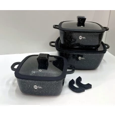 Набір квадратних каструль чорний «Higher Kitchen» HK-323