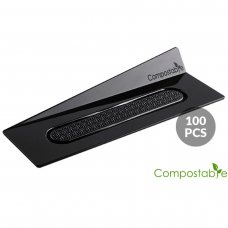 Набор подставок под десерты 100 шт. 140x40 мм SET 100 COMPOSTABLE BLACK TRAYS - RECTANGLE