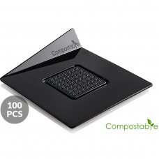 Набор подставок под десерты 100 шт. 83x83 мм SET 100 COMPOSTABLE BLACK TRAYS - SQUARE