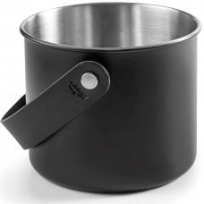 Ведро для льда черное с кожаной ручкой, d14 см, 1,5 л.