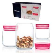 Набор банок для сыпучих «Jar Colorlicious» 3 шт с розовой крышкой Luminarc Q6149
