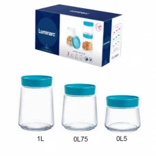 Набор банок для сыпучих «Jar SWING» 3 шт Luminarc Q6636 с голубой крышкой