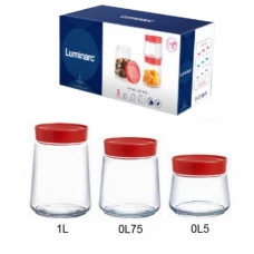 Набор банок для сыпучих «Jar SWING» 3 шт Luminarc Q6641 с красной крышкой