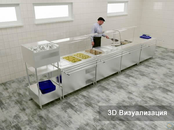 3D Пример 3D визуализации профессиональной кухни